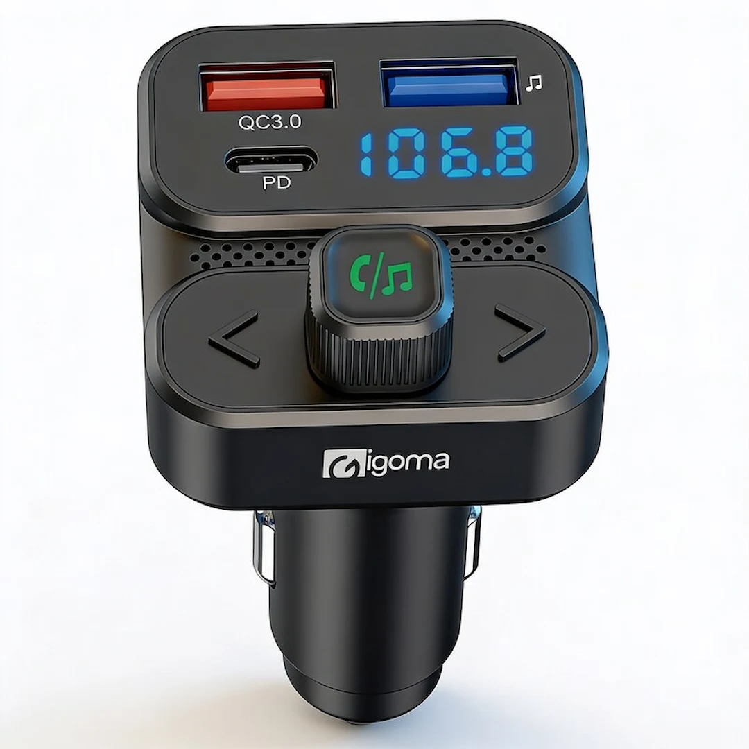 IG-AYM-CAR-TB15-NEG.1 Cargador de Carro Transmisor Igoma Bluetooth Negro - Image 1